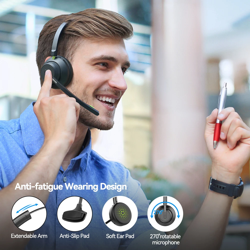 Ausdom A2301 Bluetooth Headset With Microphone Trucker Bluetooth Headset With Ai Noise