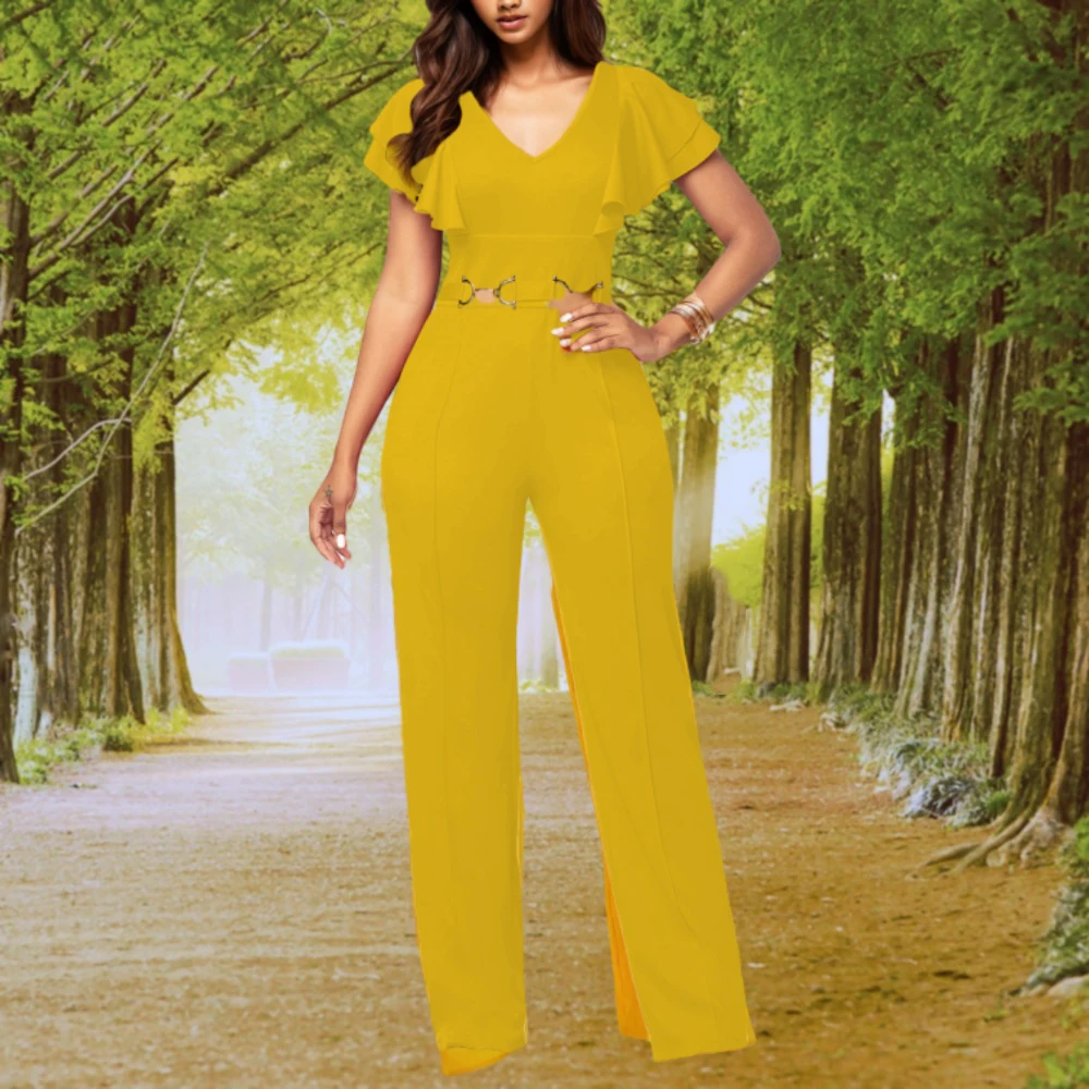 Shop 10325-MX24 V-Neck Jumpsuits Women Elastic Waist Sehe