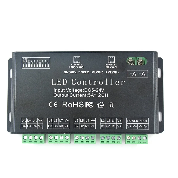 12CH 5A Constant Voltage DMX Signal DMX512 Decoder RGB Led Controller Dimmer for Led Strip Light Control