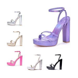 Women's Chunky Square Toe Ankle Strap High Heels Platform Strappy Wedding Party Dress Shoes for Summer Outdoor Use