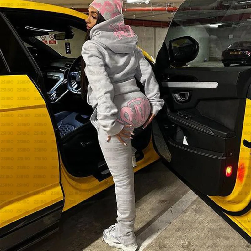 OJW030496 Wholesale Winter Matching Sweat 2 Piece Set in Bulk Sweatsuit Cotton Vendor Blank Jogging Wear Tracksuits Women