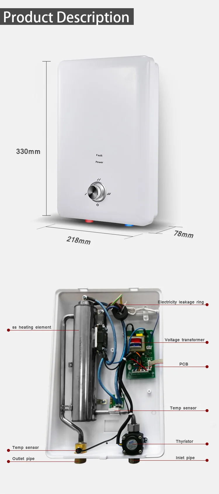 Bathroom Water Heater 220v Electric Custom 1 Piece Ce Stainless Steel