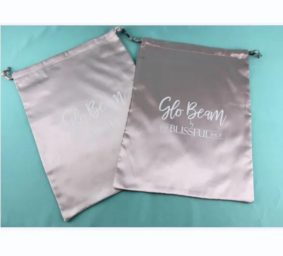 Wholesale Custom Logo Silk Satin Drawstring Handbag Large Dust-Proof Pouch for Gift Jewelry Hair Promotion Packaging