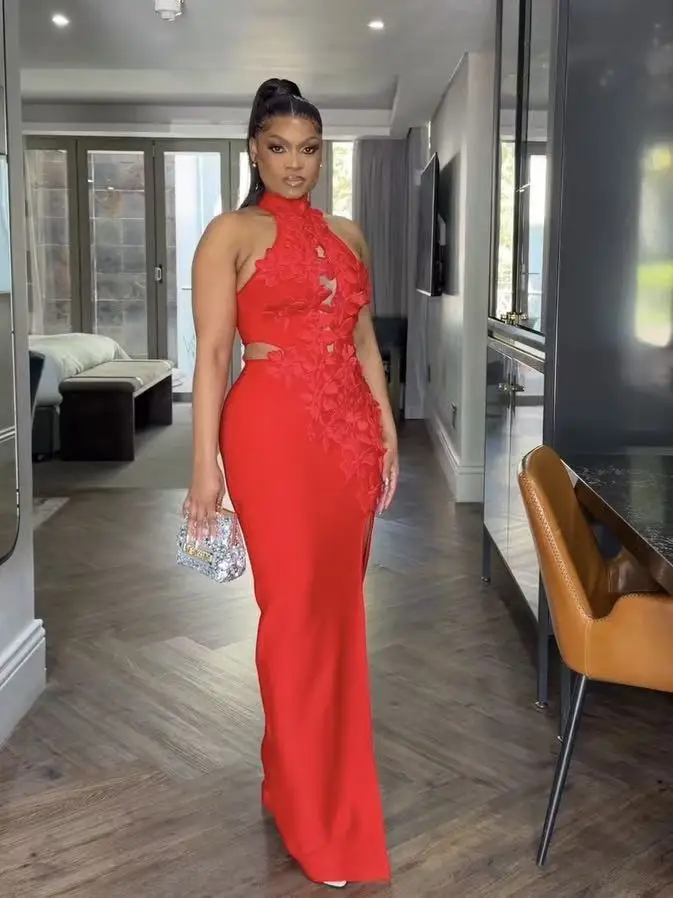 red empire waist prom dress GLS Empire Waist Long Prom Dress - Red - XS