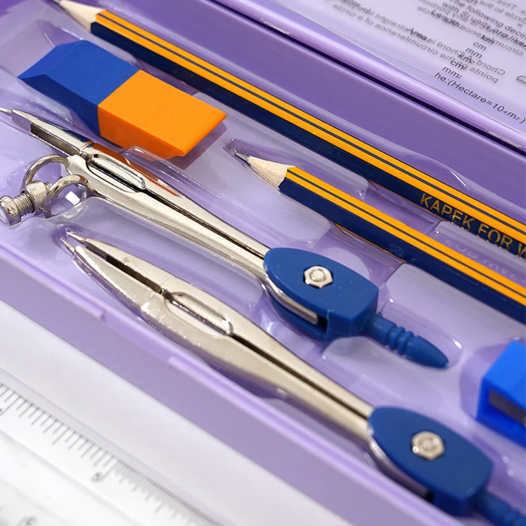 Children’s Plastic Pen Box Pencil case with Pencil Sharpener Ruler Compasses Pencil case Calculator