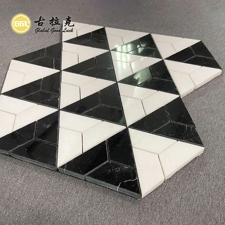 Modern Style Polished Thassos White And Black Nero Marquina Mosaic Marble Tile