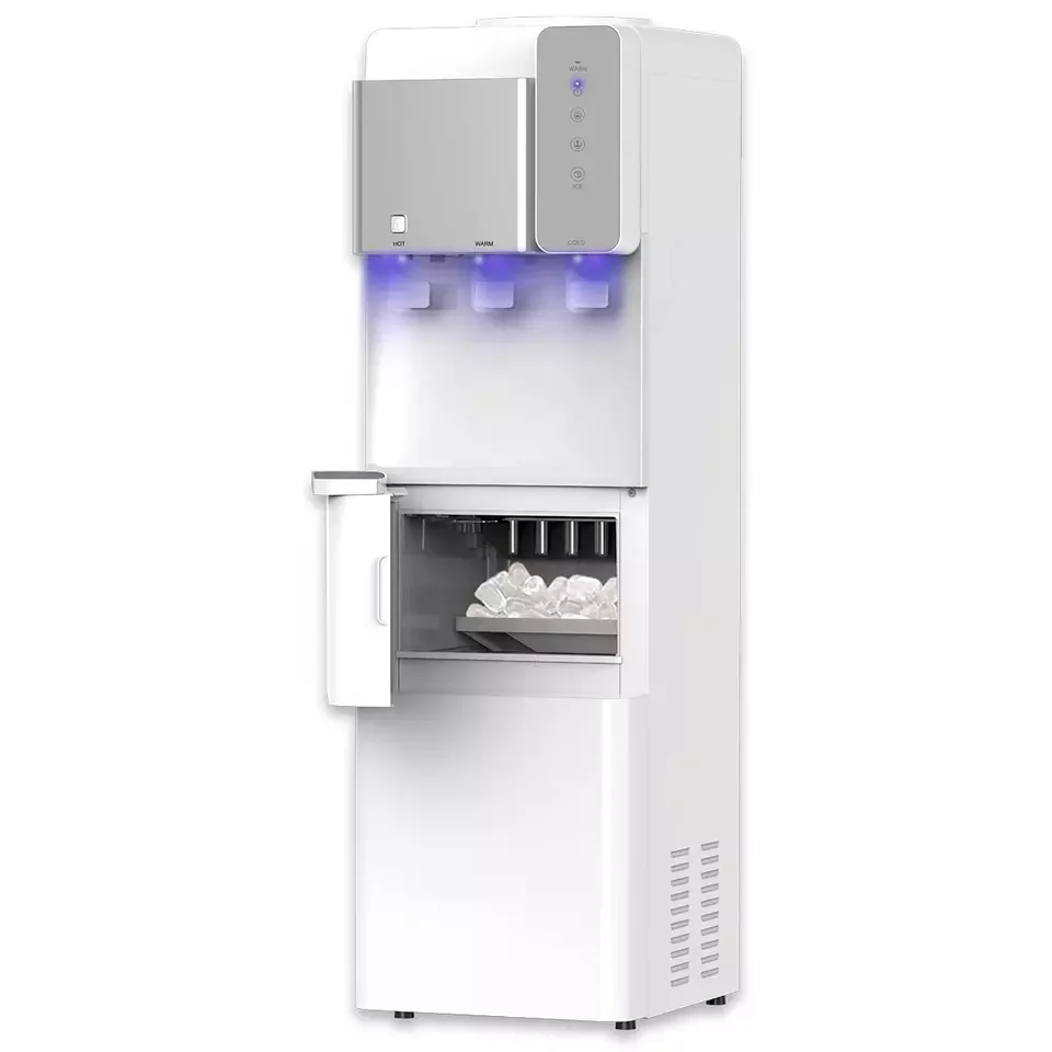 Water Dispenser With Bullet Ice Maker Compressor Cooling Make Hot Cold and Room Temperature Water Commercial Use Ice Storage