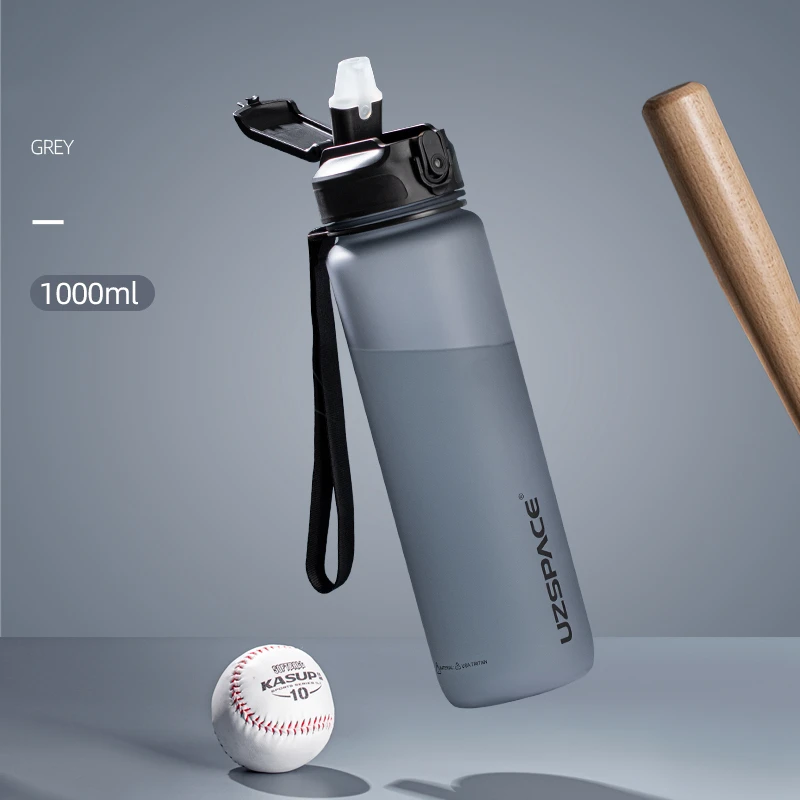 UZSPACE 800ml and 1000ml BPA Free Leak Proof Lock Lid Tritan Drinking Bottle Frosted Plastic Water Bottle with Straw