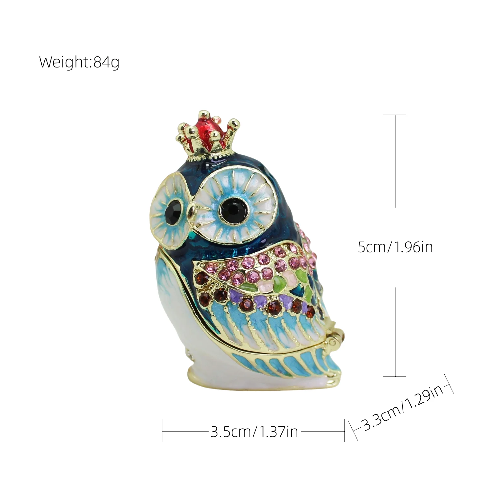 SHINNYGIFTS Mini Cartoon Crown Owl Gold-Plated Metal Pewter Enamel Home Decoration Figurine Ornament Trinket Box