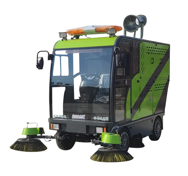 HRD-2300A Ride-On Electric Floor Sweeper Machine with Fog Cannon and High-Pressure Water Gun for City Road Cleaning