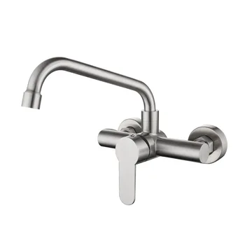 Single Handle Wall Mounted Kitchen Faucet Basin Faucet Stain SS Water Mixer Taps for Showers and Sinks