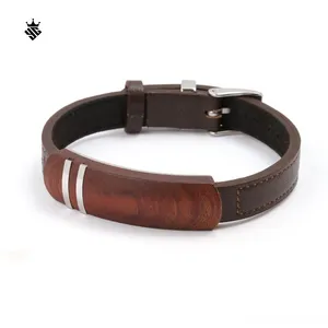 Hotselling Brown Bubinga Wood Belt Buckle Clasp Jewelry Men Adjustable Leather Bracelets