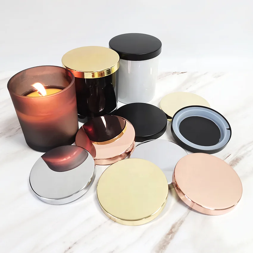 Luxury metal candle lid covers Custom logo shiny gold silver black Candle jars lid for candle making