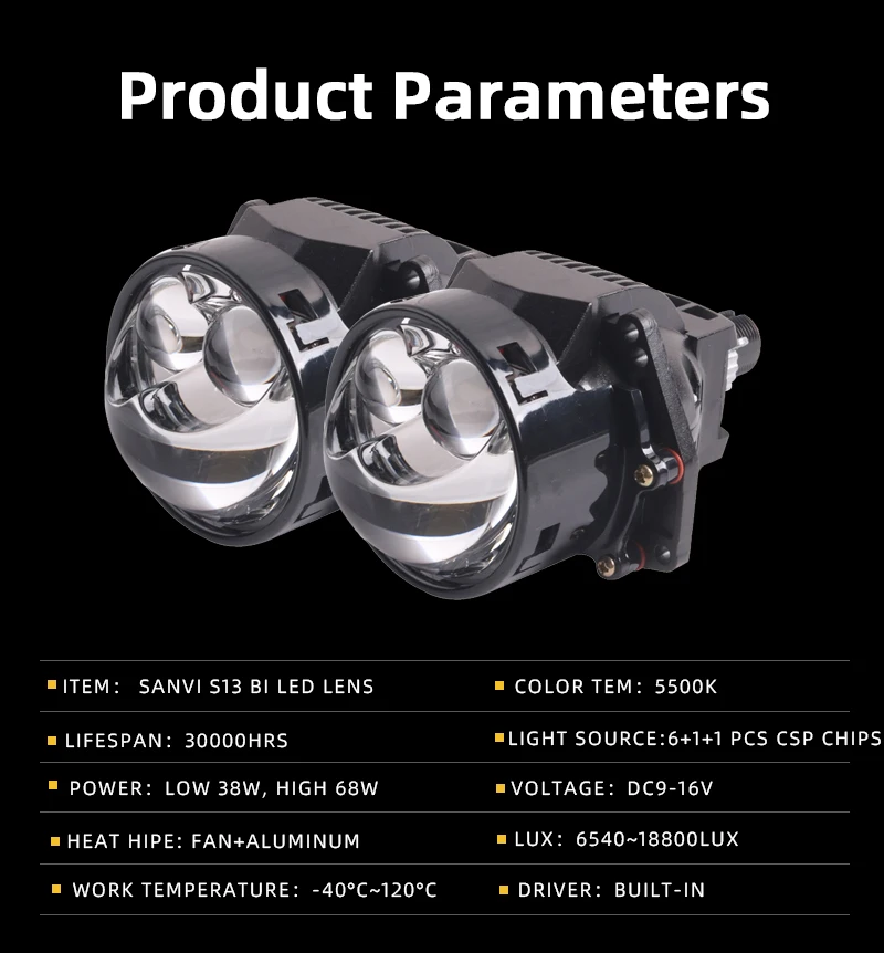 Automobile Led Smart 3 Inch S13 Bi LED Projector Lens Headlight 68w Super Bright Auto LED Lamps for Car Factory Light Assembly