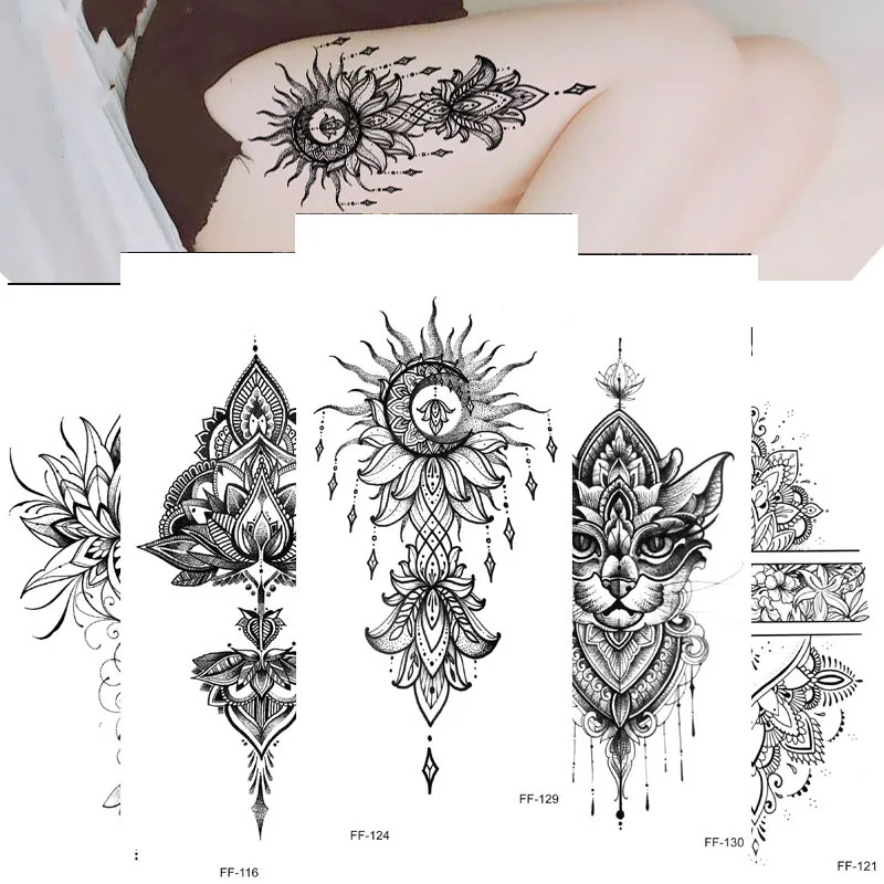 Amazoncom  12 Sheets Black Henna Temporary Tattoos for Adults Women  Girls Feather Mandala Flower Body Art Large Big Arm Tattoos Sheet Lace  Mehndi Mandala Tattoo  Beauty  Personal Care
