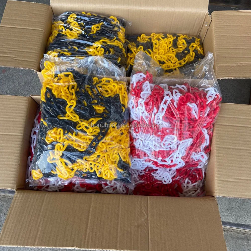 8mm PE Plastic Safety Chain with Red White Yellow Black Color for Roadway Safety in 25 Meter Length