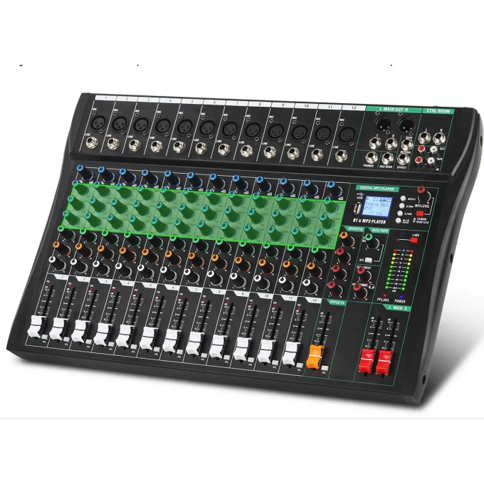 XTUGA CT120 12-Channel USB Audio Mixer Console for Bars, DJs, and