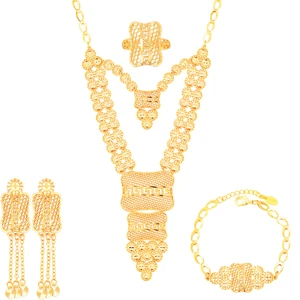 Israel Indian Dubai Gold Jewelry Set Jewelry Accessories Fine Jewelry Necklaces Rings for Girls