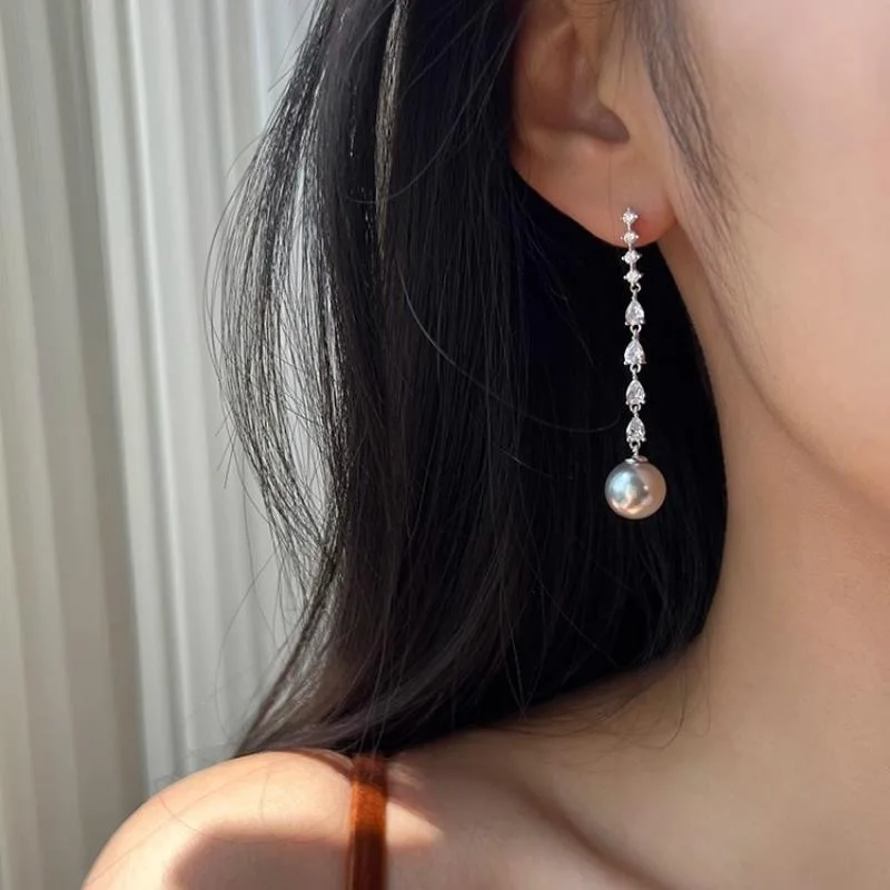 Simple Long Drop Hanging Pearl Fashion Earrings