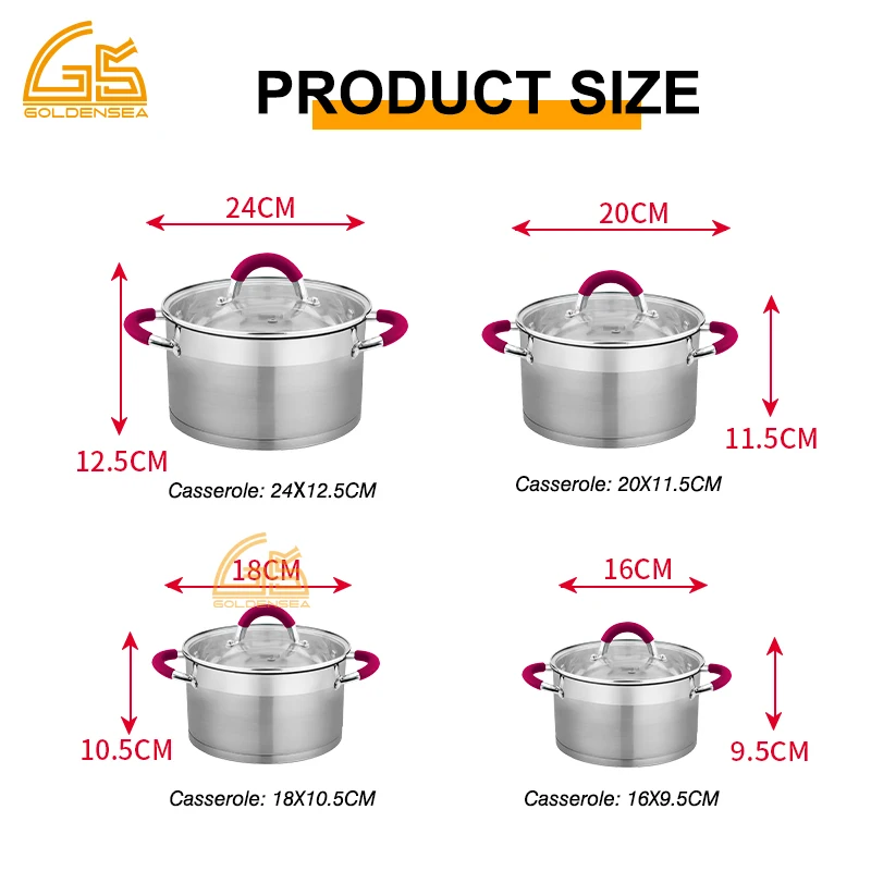 Non-stick Cookware Sets 8 Piece Pots and Pans Set Kitchen Glass Ware 5 Ply Steel Stainless Cooking Pot Set with Silica Handle