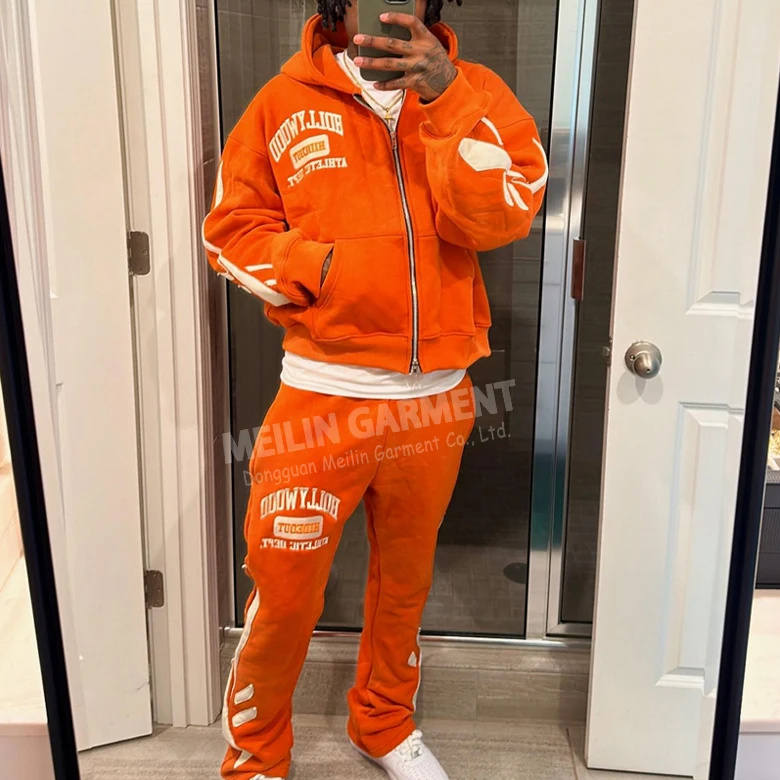 Custom Applique Patches Embroidery Jogger Tracksuit Sweatpants Set Men