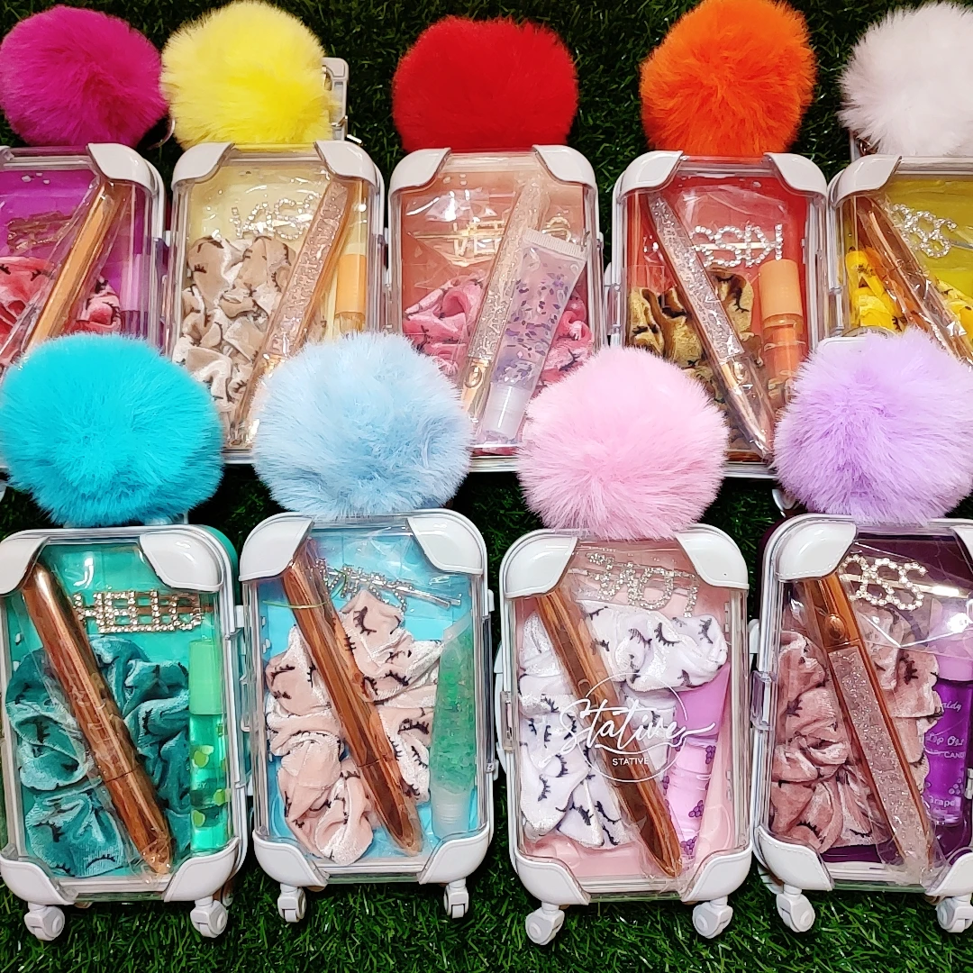 Wholesale Mini Suitcase Hair Band Lip Gloss Balm Set
