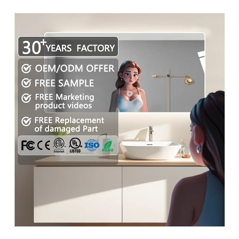 Luxury Hotel Modern Design Vanity Rectangle Backlit Smart Mirror Dimmable Led Bathroom Mirror with Led Light