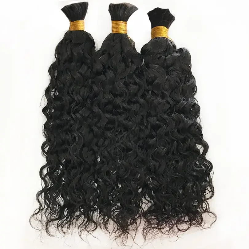Lot de 3 mèches de cheveux brésiliens naturels ondulés en vrac, sans trame, pour tressage, micro-tresses humides et ondulées, 100 g_voghion.com