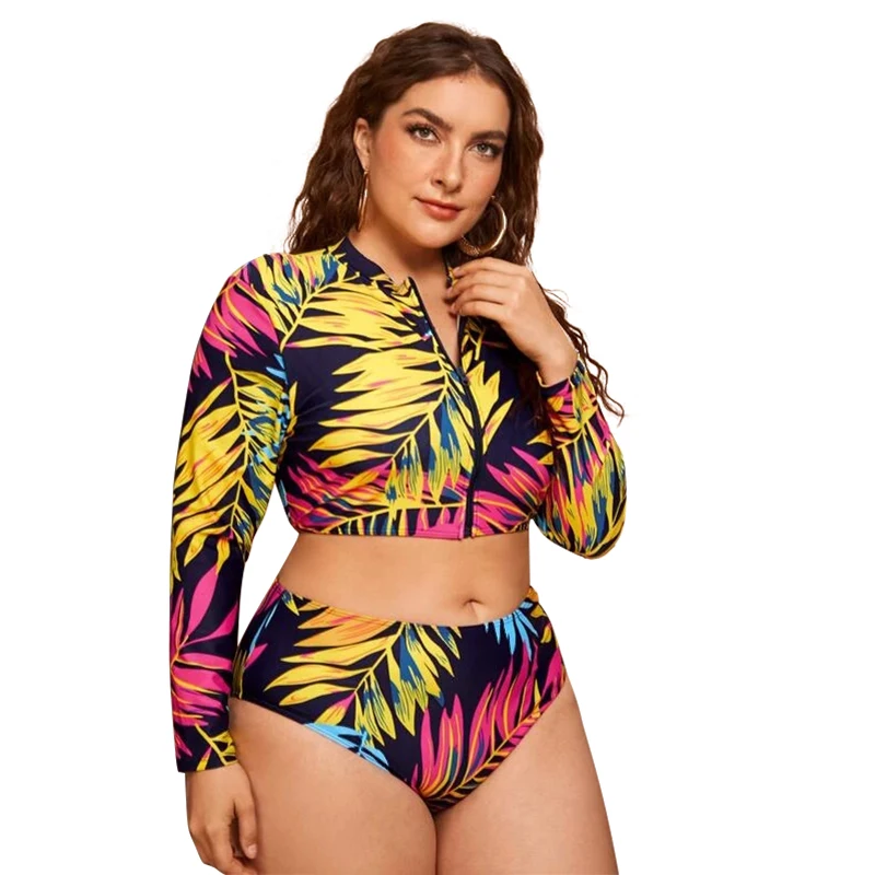 2022 New Design DAMO Plus Size Surfing Suit Long Sleeve Swim Top Tropical Summer Sauna Wear Girls Swimwear