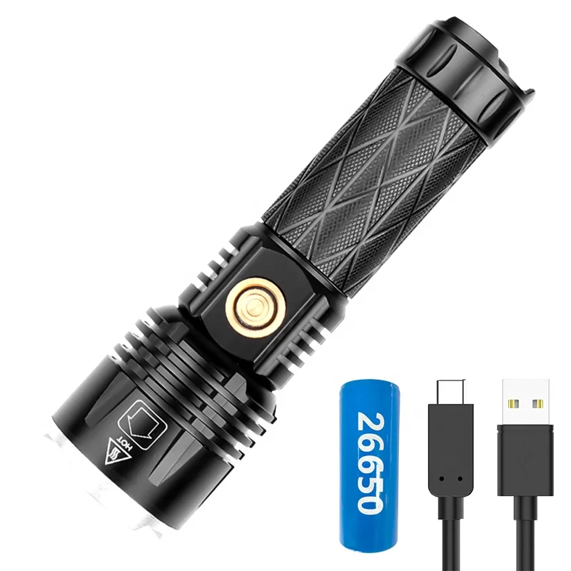 XHP90 LED Zoom Flashlight - 1800lm Rechargeable Camping Light