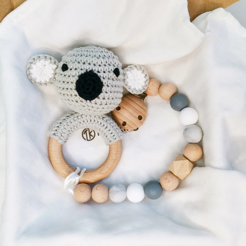 Органический хлопок Amigurumi вязание крючком Koala детские погремушки деревянный Прорезыватель