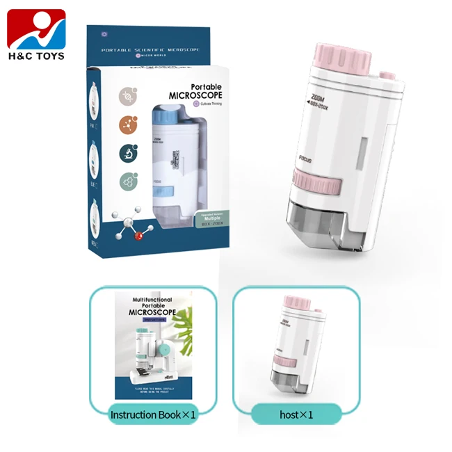 Educational portable multifunction 80X-200X microscope mini handheld kids microscope toy