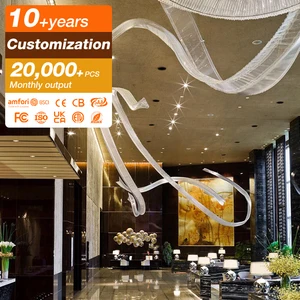 Newly Design Restaurant Lampen Custom Art Decoration Modern Ribbon Pendant Light Large Hotel Clear Crystal Ceiling Chandelier
