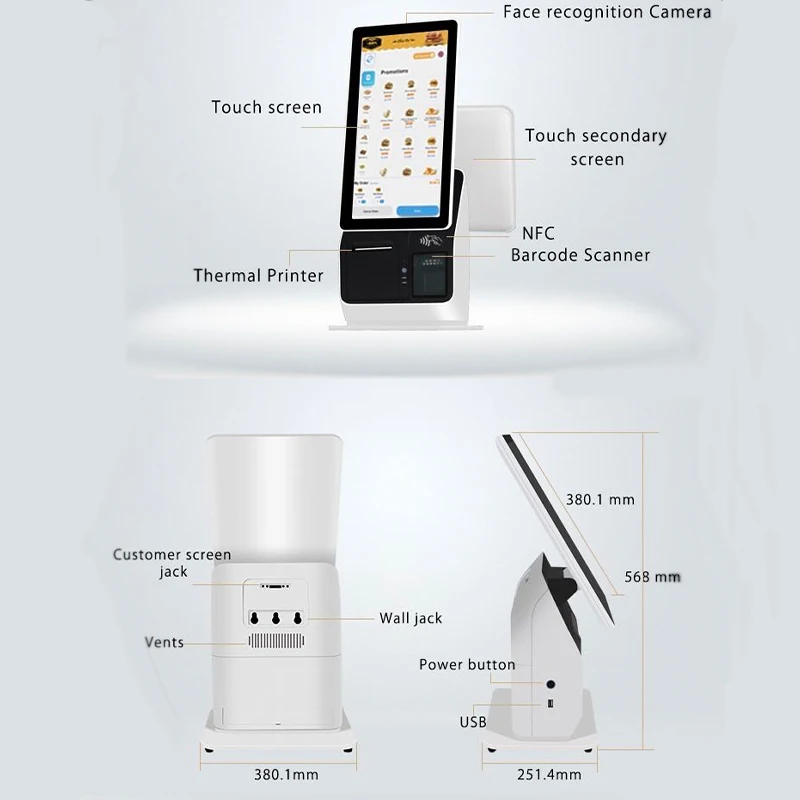 Pos Terminal Machine Restaurant Equipment TouchScreen Kiosk Self Ordering Kiosk Counter Cash Register Pos for Restaurant Machine