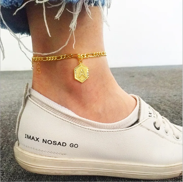 KRKC Custom Cute Alphabet Foot Curb Chain Ankle Bracelet Nameplate
