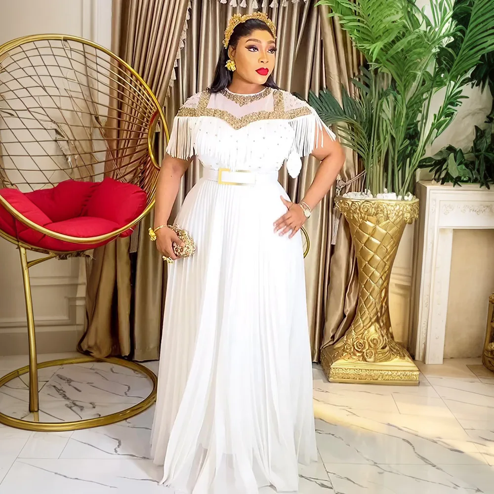 2025 African Tassel Dresses Africa Clothing Office Lady Party Evening Dress  Dashiki Ankara Dress Plus Size African Clothes