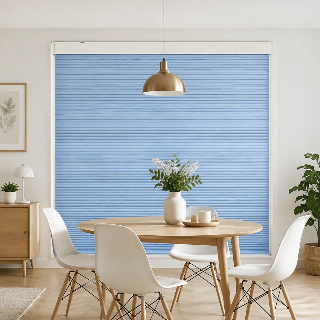Honeycomb Blinds Motorized Full Blackout Light Blue 25mm Novo Motor Thermal Insulation Dining Room Hotel Custom Size OEM