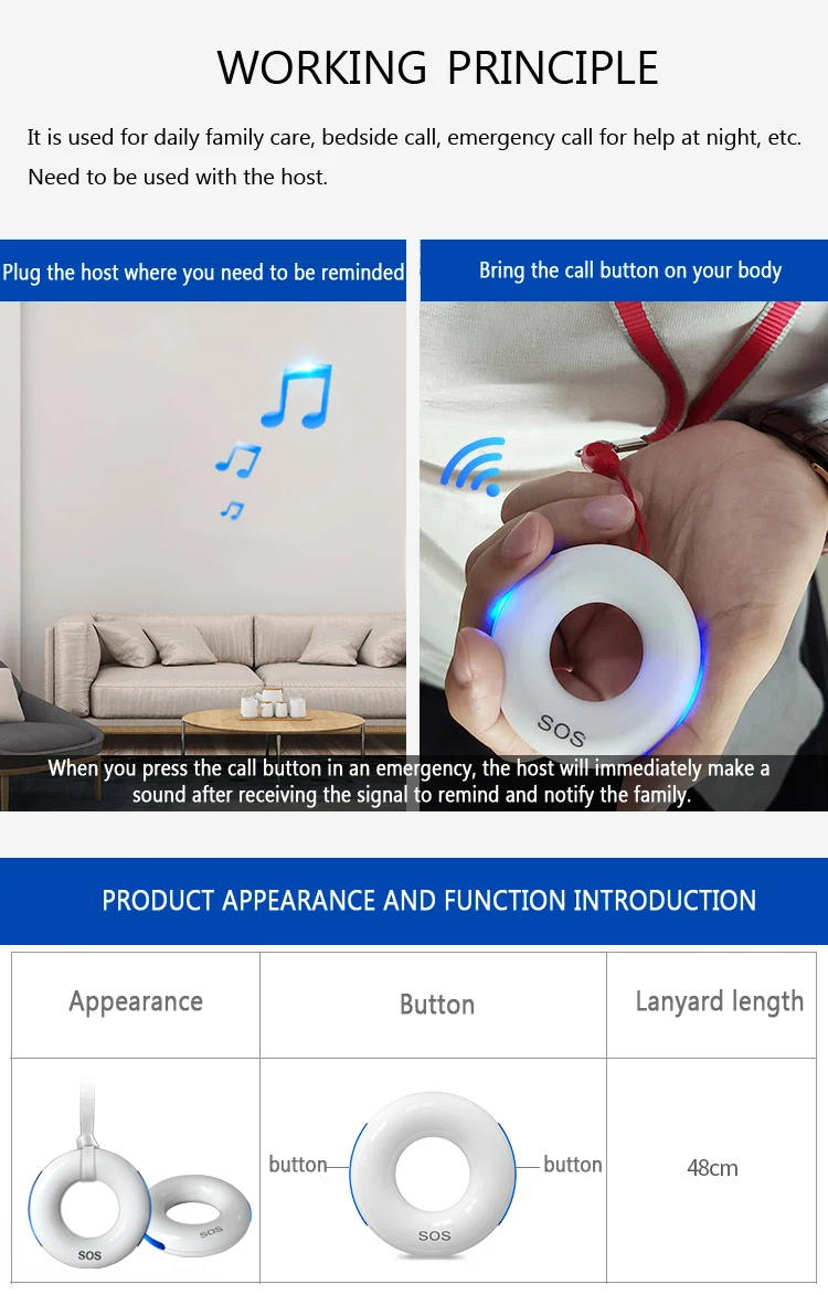 Home SOS button for elderly pregnant women Personal alarm system women safety personal alarm