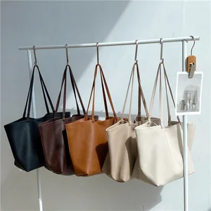 2026 Women Hand Bags Fashion Luxury Purse Handbags Shoulder Shopping Simple Pure Color Ladies Tote Bag Set