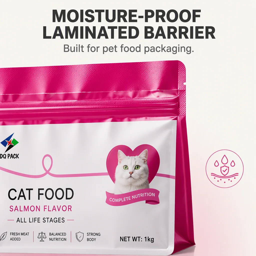 Eight Side Seal Flat Bottom Stand up Pouch Heavy Duty 1kg 5kg Zipper Bag for Pet Cat Food Moisture Proof Bolsa Doypack