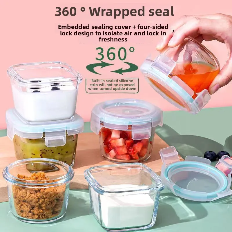 Mini Baby Glass Food Storage Container Airtight Plastic Cap Heat