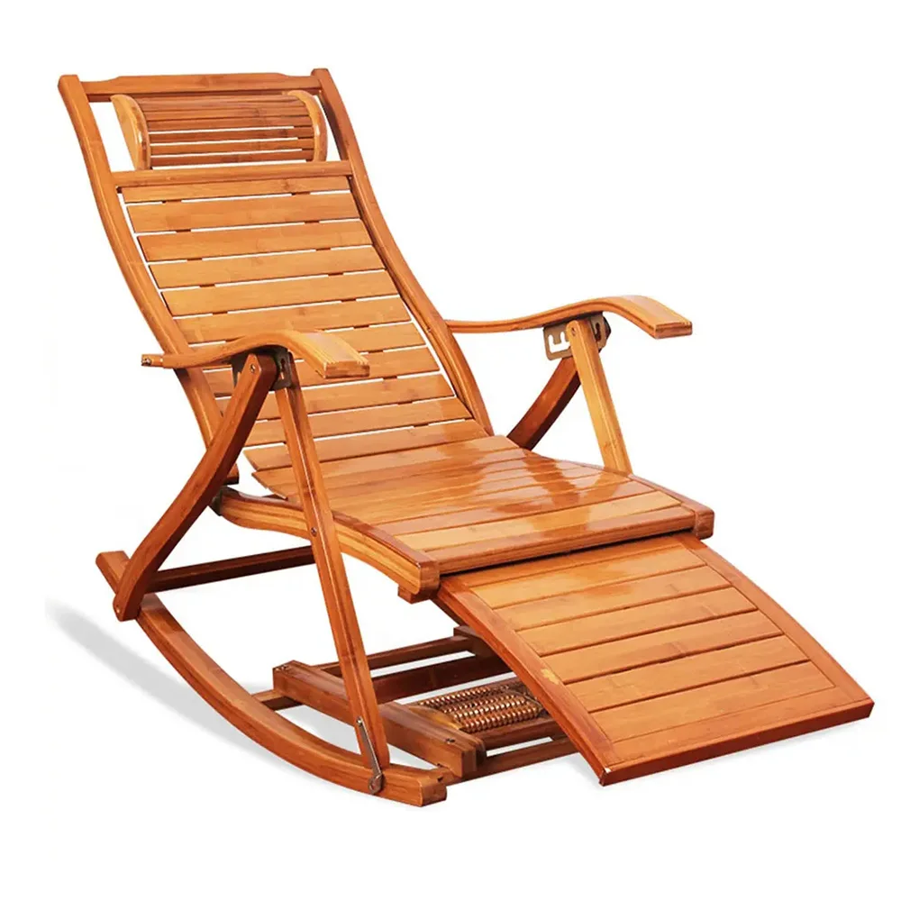 Portable Bamboo Wooden Garden Reclining Rocking Chair Outdoor Sun ...