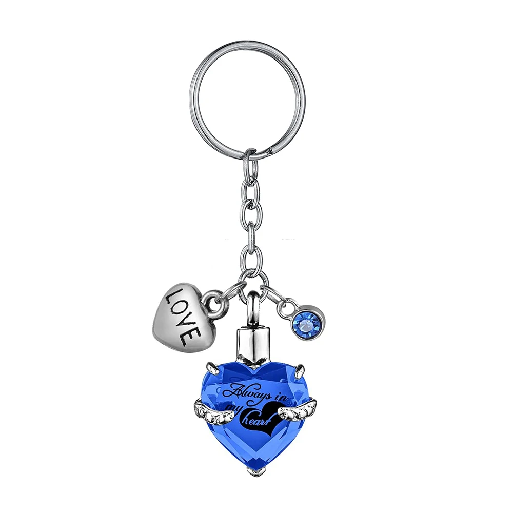 Heart with Birthstone and Love Pendant Memorial KeyChain Cremation Urn for Ashes Jewelry to Men Women - Always in my heart