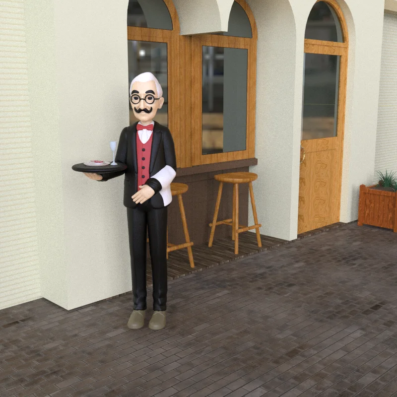 product custom elderly resin waiter statue life size waiter figurine serving butler for restaurant and decorative home display-4