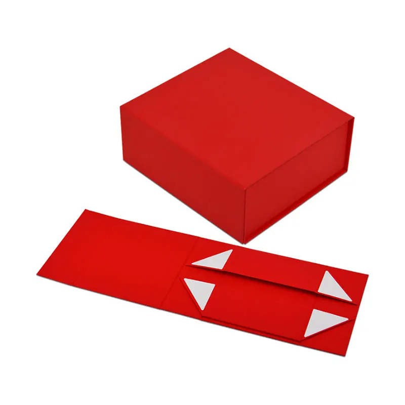 New Design Flat Packaging OEM Logo Cardboard Magnetic Flip Top Rigid Red Paper Cosmetics Bottle Gift Box Foldable details