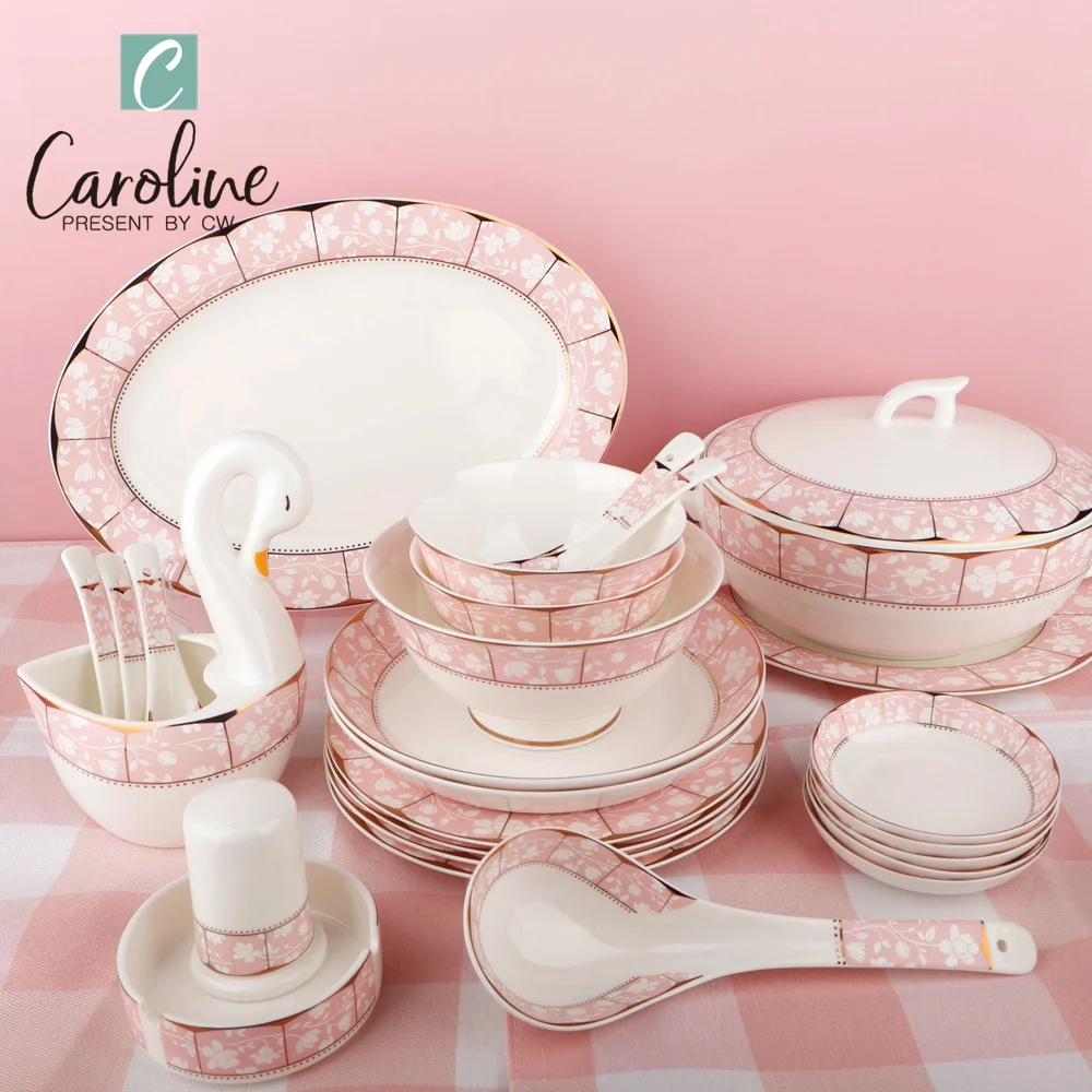 Custom Pink Fine Bone China Plate Dinnerware