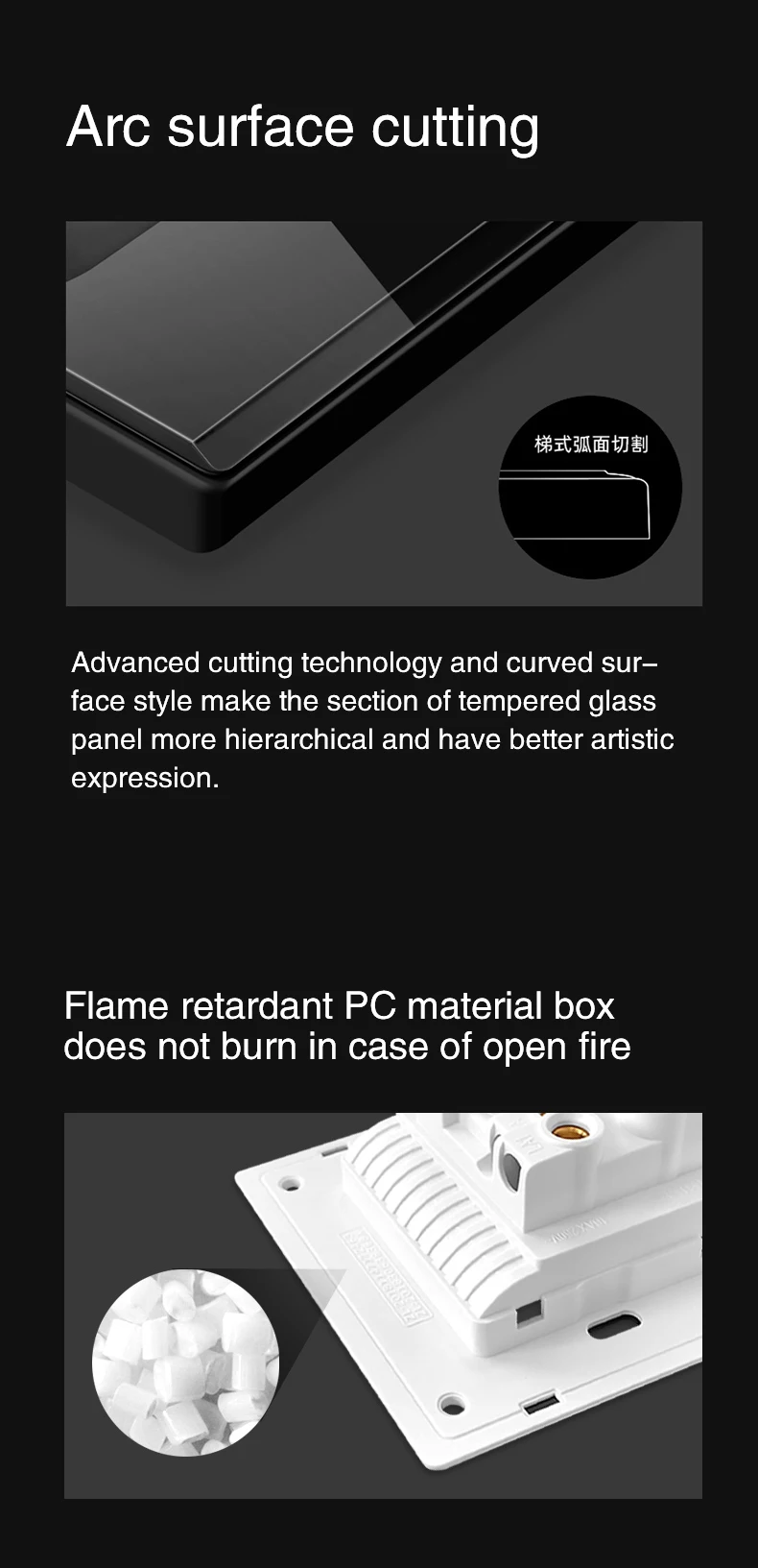 Sby Glass Automatic Reset Button Switch 1/2/3/4 Gang 1/2 Way Black Wall