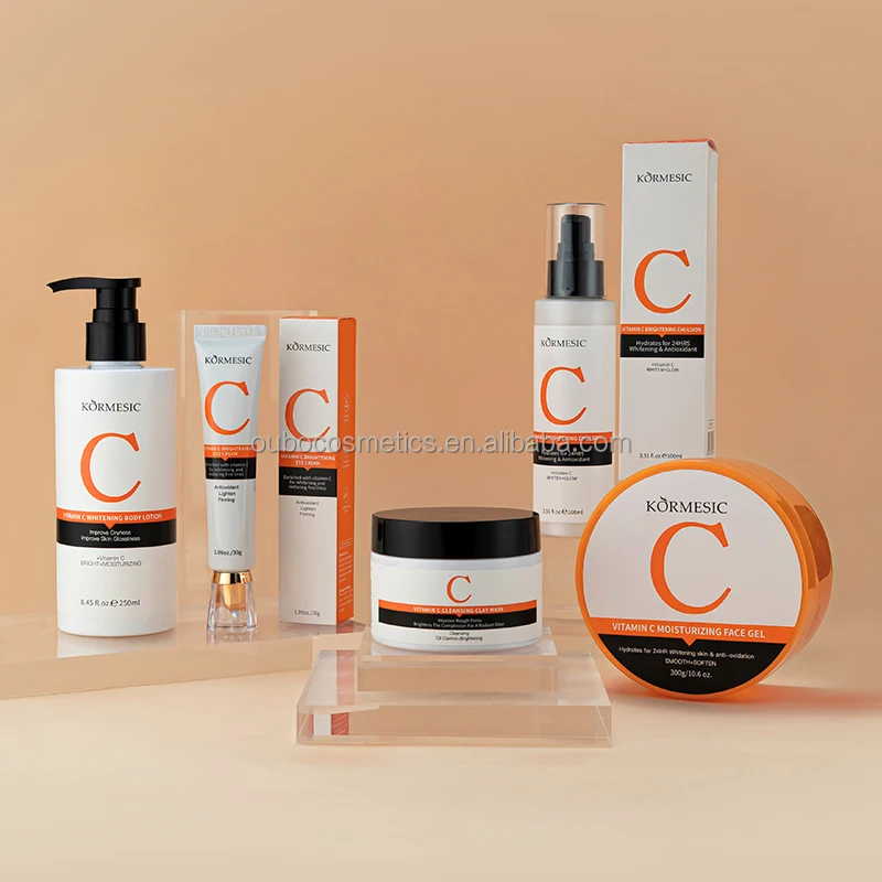 Hot Selling KORMESIC Whitening Herbal VC Vitamin C Serum Ampoule Moisturizing Facial Mask Gel Skin Care Set