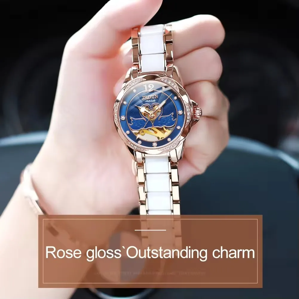 Jsdun 8831 Automatic Mechanical Hollow Out Women Watches Elegant High Quality Strap Stainless Steel Waterproof Ladies Wristwatch