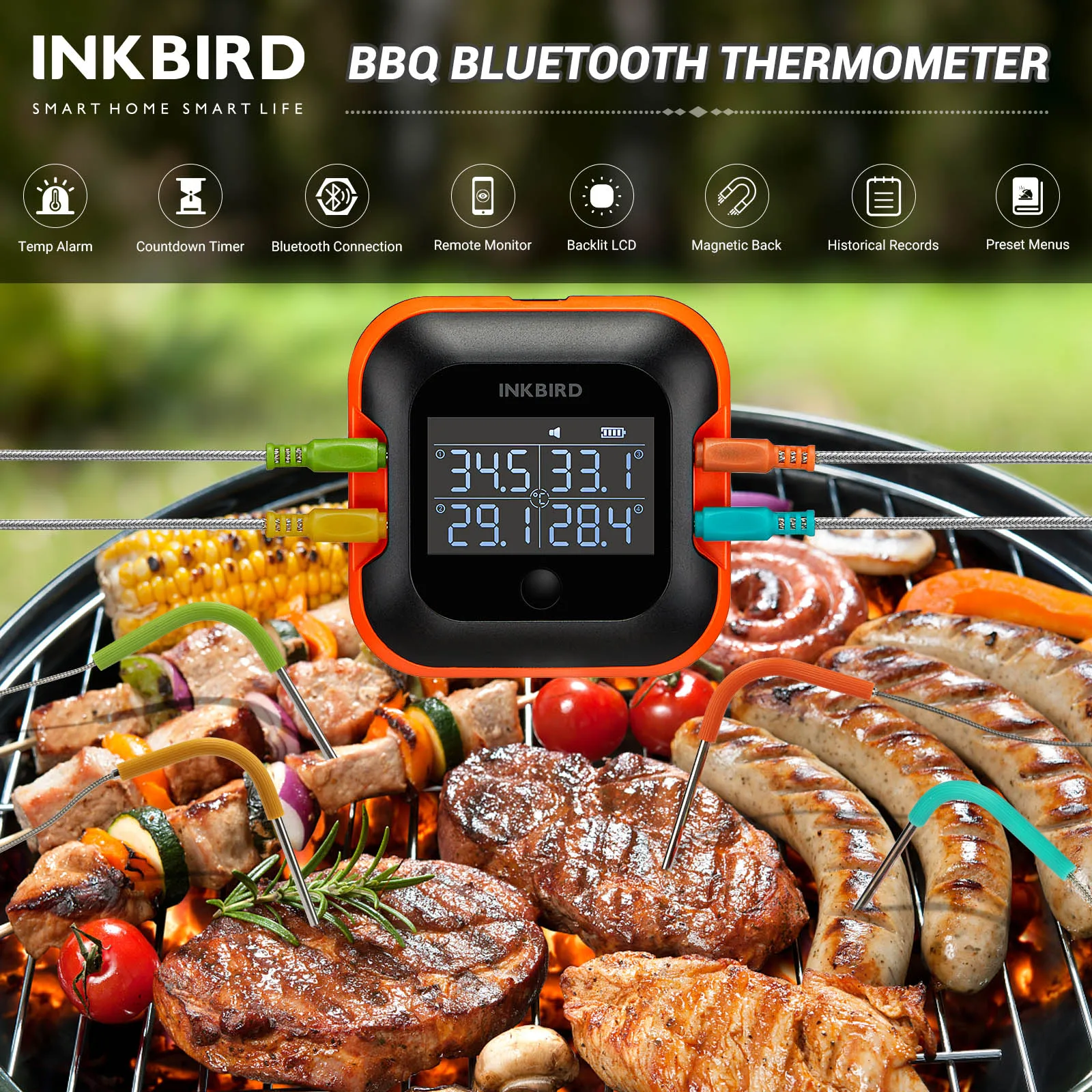 Inkbird Digital Bluetooth Grilling Oven Barbecue Grill Thermometer IBT-2X Thermometer with Two Probes / US Warehouse